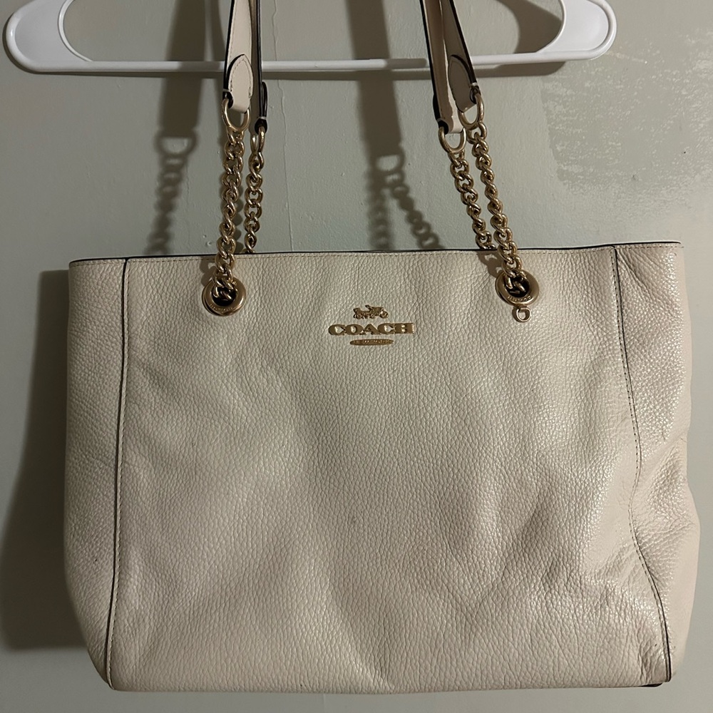 Coach Cream Leather Shoulder Bag with Gold Accents